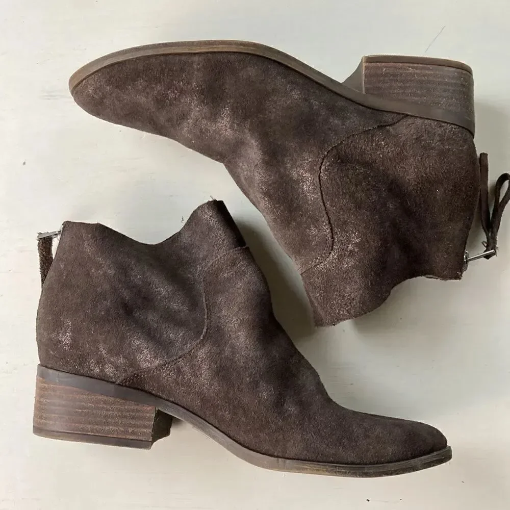 Lucky 🍀 Brand Metallic Brown Leather Suede Cowgirl Boho Ankle Boots Size 7 M